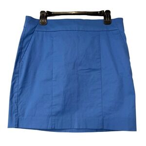 Ann Taylor Madison Skirt Blue Cotton Blend Flat Front Pockets Womens Size 10